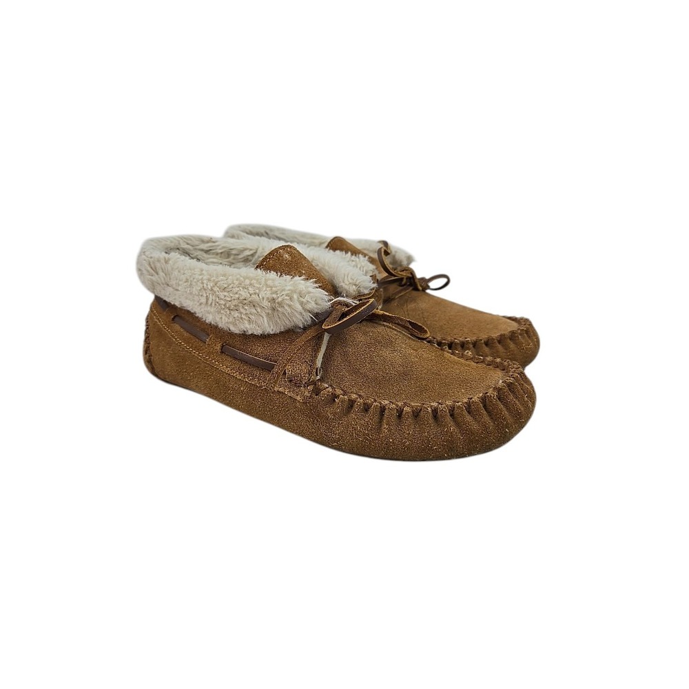 Minnetonka Chrissy Maccasin Cinnamon Suede Leather Slippers Women's 7 (40031)